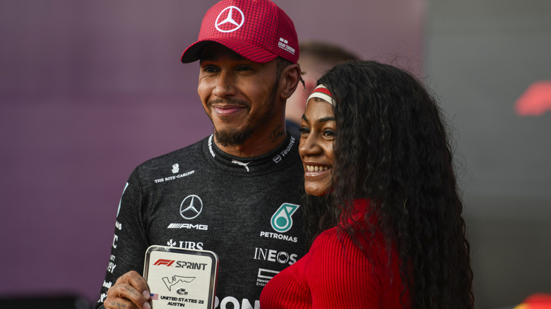 Lewis Hamilton and Sha'Carri Richardson at the F1 Grand Prix of United States