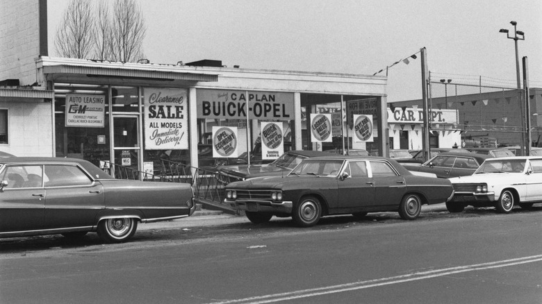 The exterior of the Caplan Buick-Opel dealership in the borough of Brooklyn, New York City, New York, 20th January 1970.