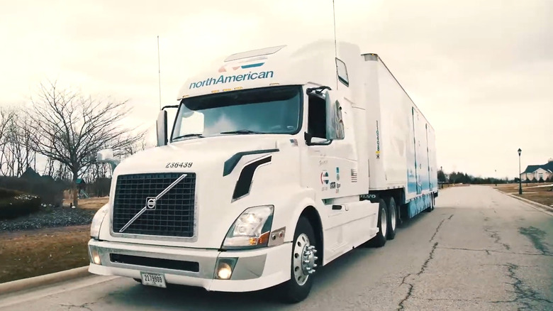 The front end of a North American Van Lines & E.E. Ward moving truck