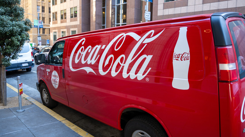 Logo for Coca Cola on delivery vehicle in San Francisco, California, January 22, 2026.