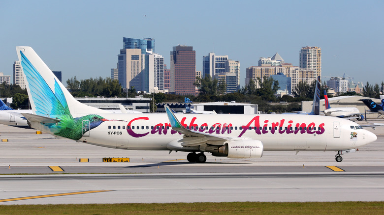 A Caribbean Airlines plane on a runway