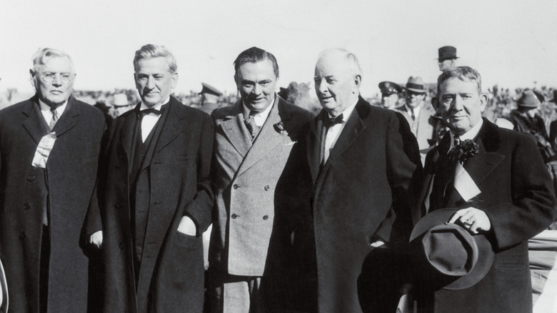 Left to right: Ross Sterling, Pat Neff, Gov. W. Lee O'Daniel, Jim Ferguson and W.P. Hobby.