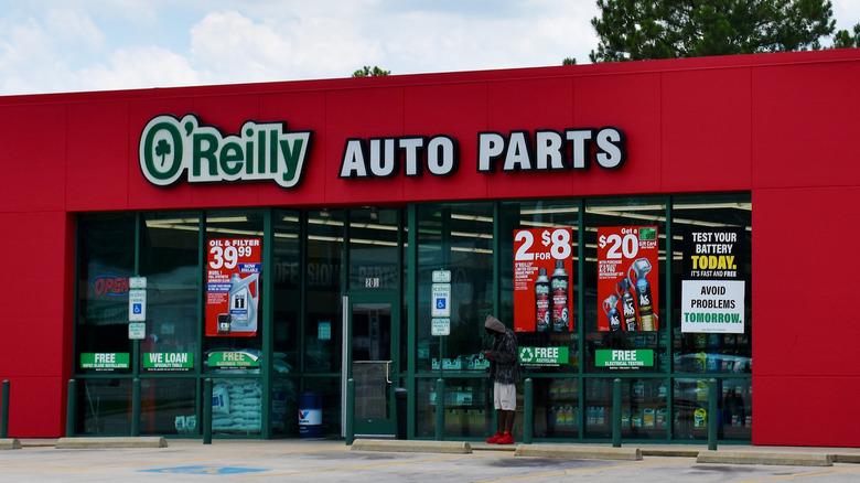 An O'Reilly Auto Parts location in front of the store