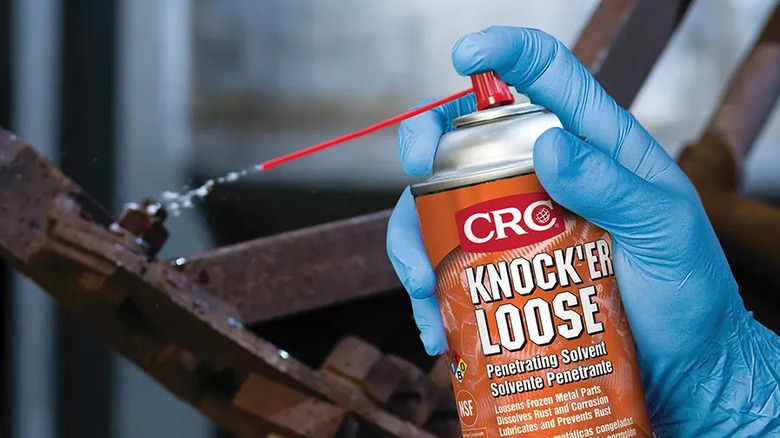 CRC Knock'er Loose Penetrating Solvent being used