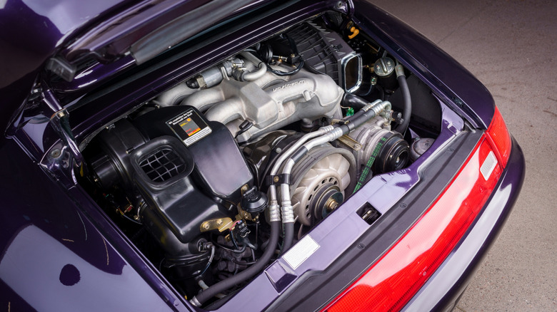 A flat-six engine inside a Porsche 911