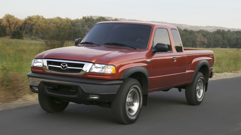 FRont 3/4 view of a red Mazda B4000