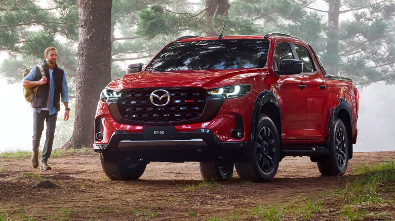Front 3/4 view of a red Mazda BT-50