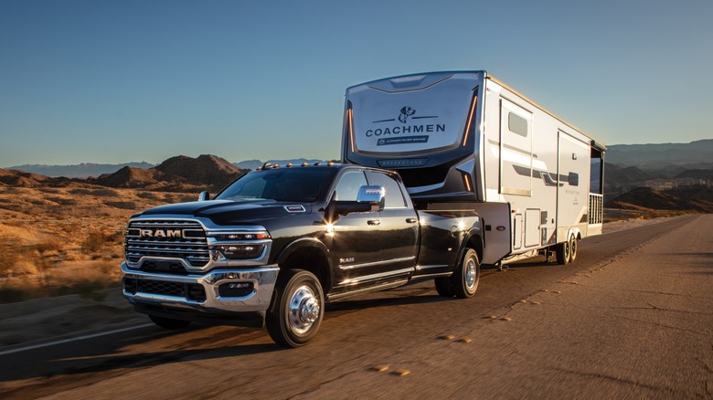 The Ram 3500 towing a trailer