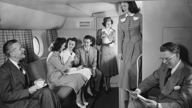 Vintage photo of the interior of a Pan Am Boeing 377