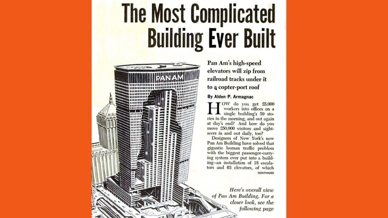 A snip of an article about the Pan Am Building, touting its design and size.