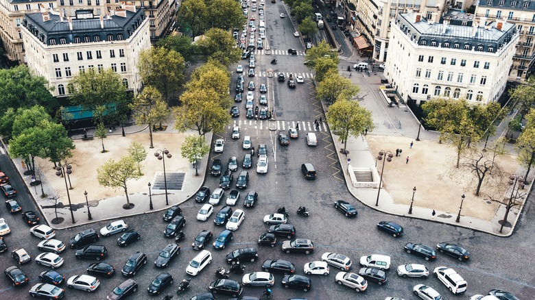 A view of Paris avenues as seen from the Arc de Triomphe.
