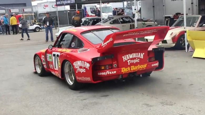 A rear shot of Paul Newman's 1979 Le Mans Porsche 935 at a car event