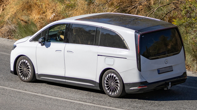 Rear 3/4 view of a white Mercedes-Benz VLE prototype