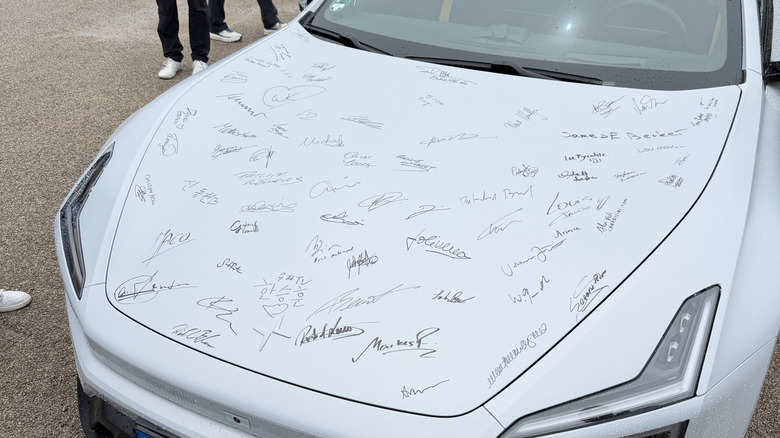 Signed hood of a Polestar 5