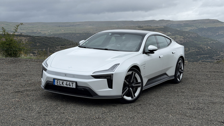 Front 3/4 view of a white Polestar 5