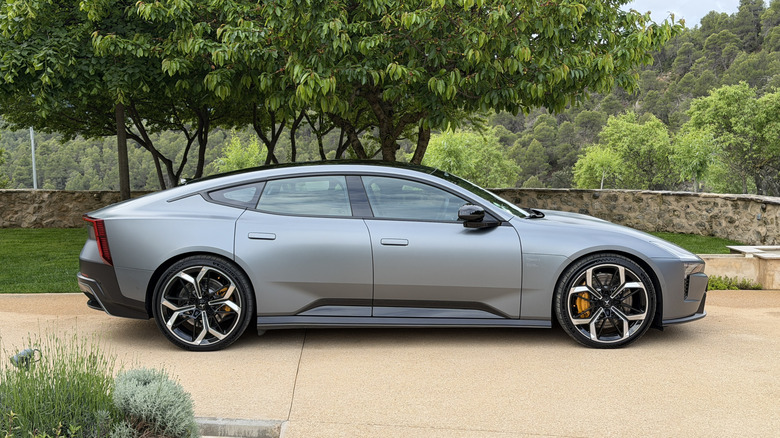Side view of a matte grey Polestar 5