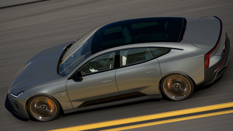Side view of a grey Polestar 5 in 