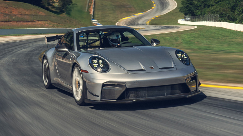Front 3/4 action shot of a 2026 911 GT3 with Manthey Kit
