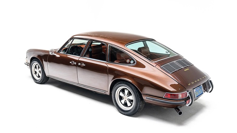 A stretched brown 1967 Porsche 911 S customized by Troutman And Barnes