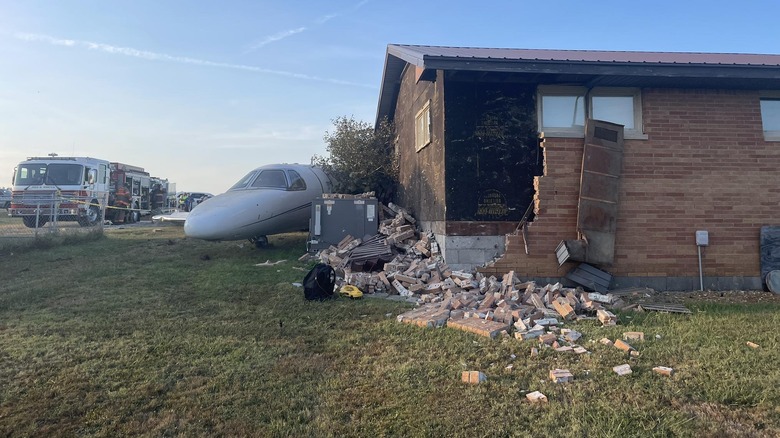 Extensive damage to the house a business jet crashed into