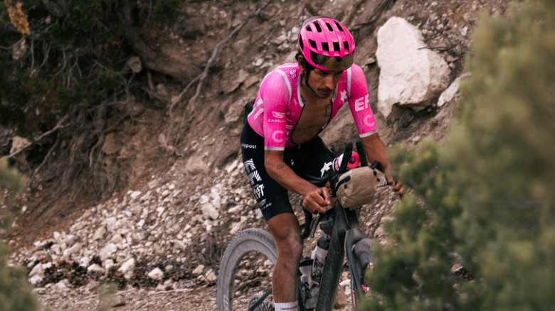 Lachlan Morton riding on the Pony Express route