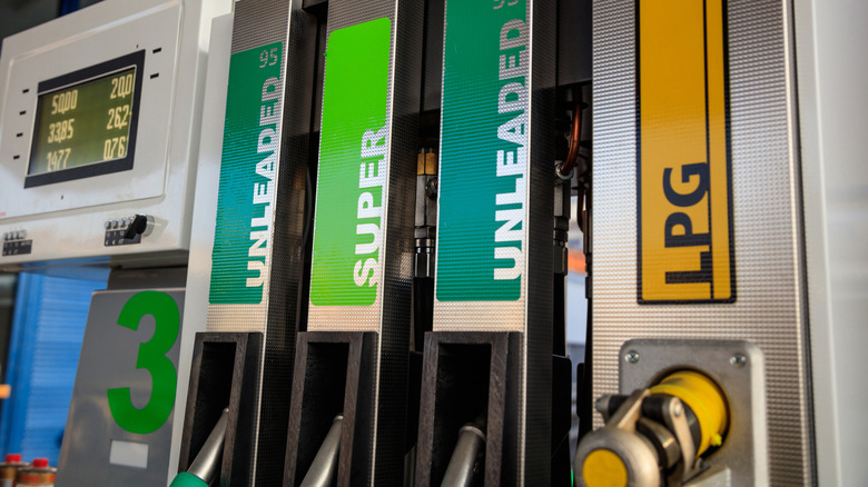 A close-up shot of filling-station choices including LPG