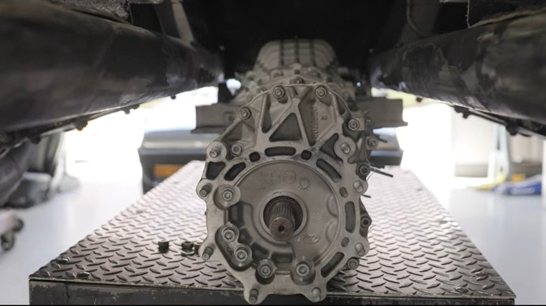 Six-speed manual transaxle on display.