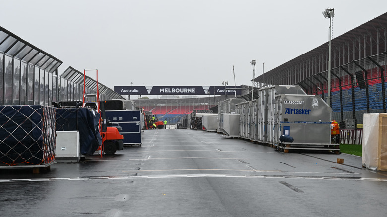 A general view as workers prepare for the 2026 Qatar Airways Australian Grand Prix during the Formula 1 Qatar Airways Australian Grand Prix 2026 Preview Day at Albert Park Grand Prix Circuit on March 02, 2026 in Melbourne, Australia.