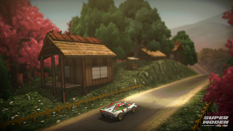 Promotional photo of a Lancia Stratos-esque rally car in Super Wooden Rally Edge