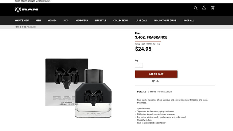 Screenshot of the Ram fragrance on Ram's website