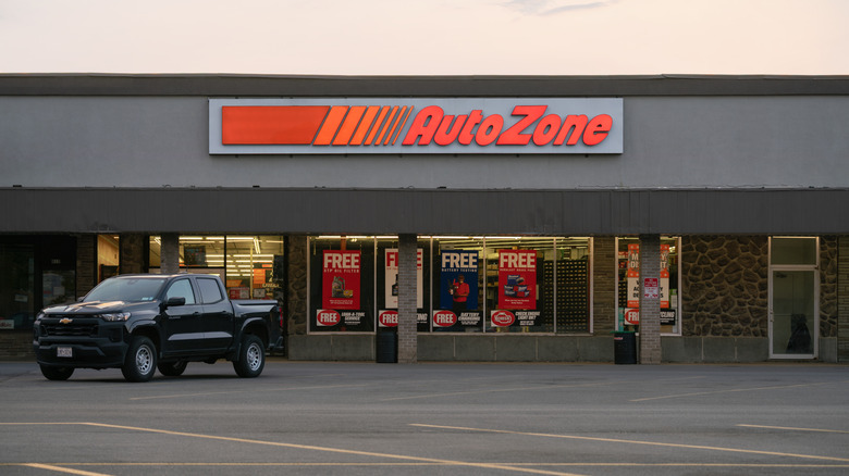Close-up view of AutoZone Auto Parts Store, is the largest aftermarket automotive parts and accessories retailer in North America