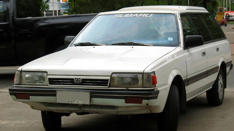 A white 1989 Subaru GL Wagon on a street