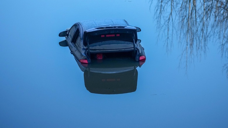 Car caught in flood