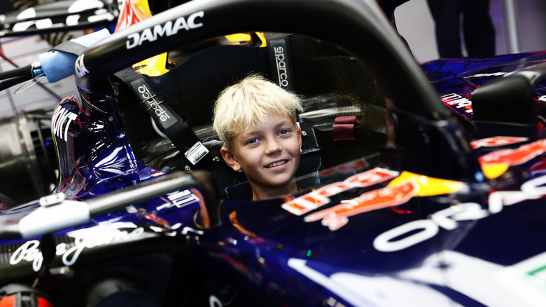 Robin Raikkonen sits in the (3) Oracle Red Bull Racing RB22 Red Bull Ford Powertrains in the garage prior to the F1 Grand Prix of Italy at Autodromo Nazionale Monza on September 06, 2026 in Monza, Italy.
