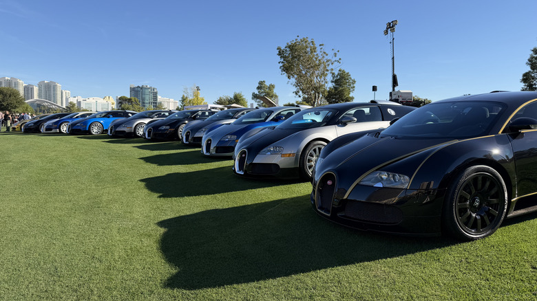 A statement of Bugatti Veyrons connected a play course