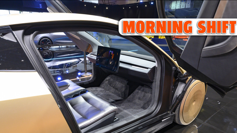 BRUSSELS, BELGIUM - JANUARY 10: Tesla Cybercab or Robotaxi two-passenger battery-electric self-driving car interior on display at the AutoSalon on January 10, 2025 in Brussels, Belgium. (Photo by Sjoerd van der Wal/Getty Images)