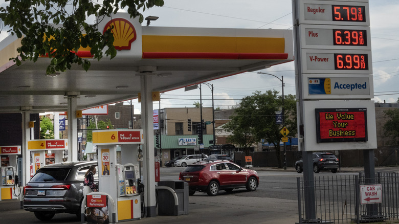Fuel prices are displayed at a gas station on June 09, 2026 in Chicago, Illinois