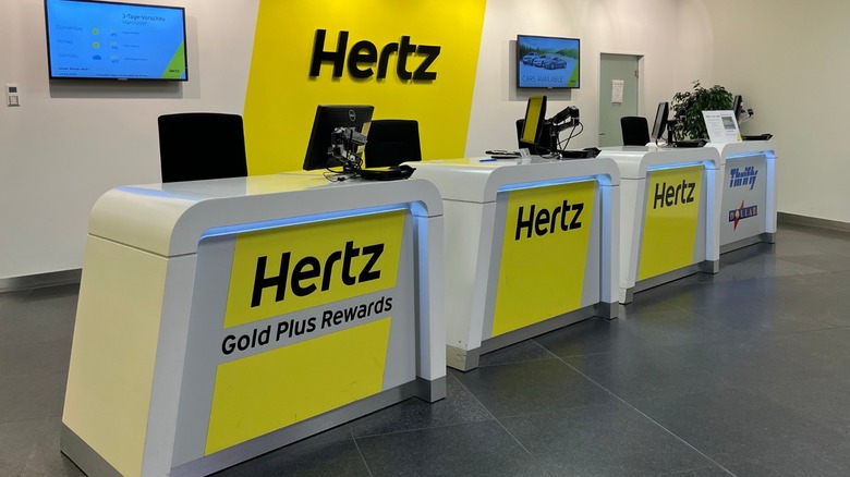 The front desk at a Hertz car rental location