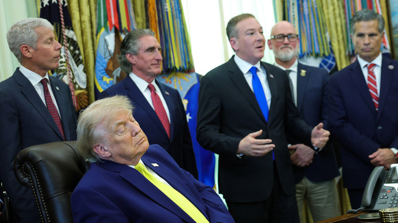 President Donald Trump listens as EPA Administrator Lee Zeldin delivers remarks alongside and U.S. Secretary of Energy Chris Wright, U.S. Interior Secretary Doug Burgum Rep. Derrick Van Orden (R-WI) aand Rep. Dan Meuser (R-PA) during a "Beautiful, Clean Coal" event hosted by U.S. President Donald Trump in the Oval Office of the White House on June 04, 2026 in Washington, DC.