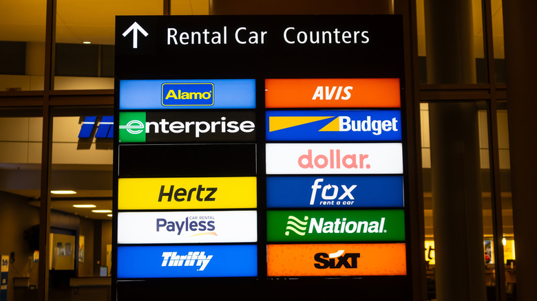Sign for rental car companies in an airport
