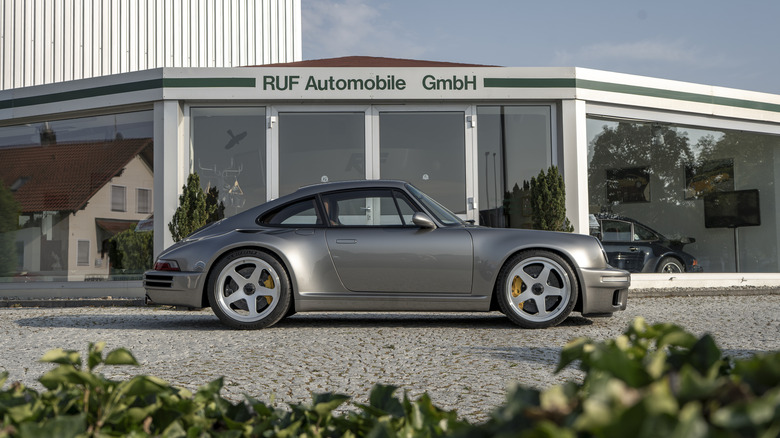 Ruf headquarters with the Ruf Ehra parked out front