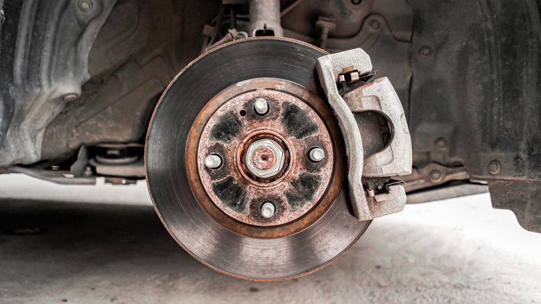 Slightly rusty brake rotor and caliper