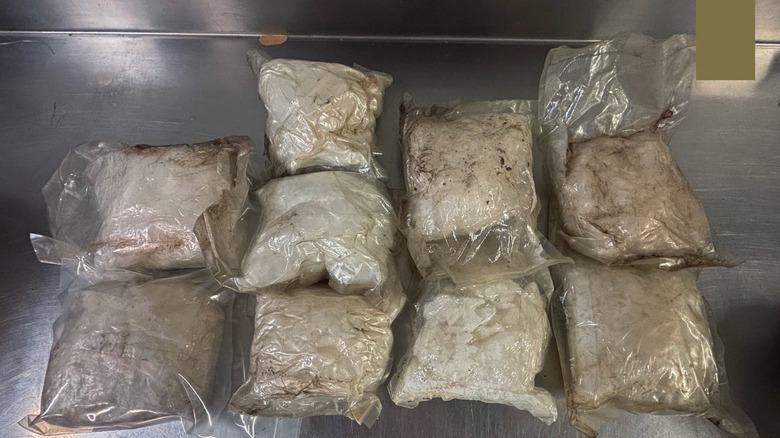Nine bags of meth recovered from a car door at a salvage yard
