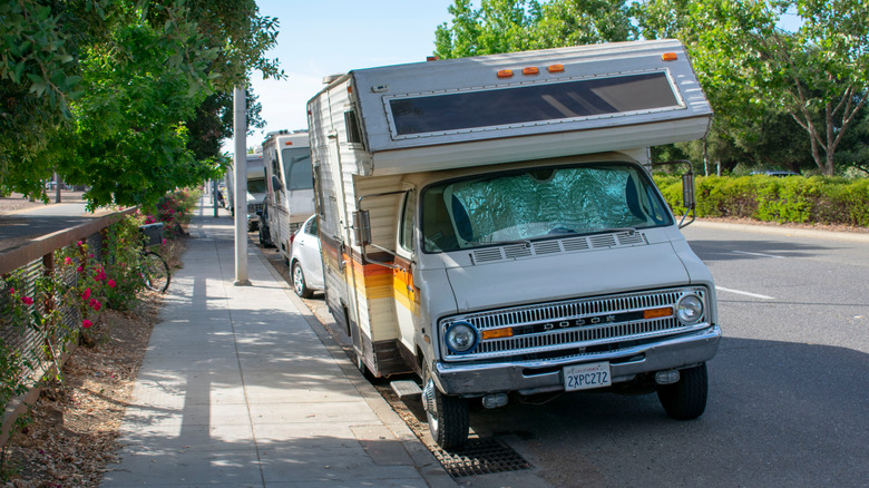 An old RV parked along a city street in the San Francisco area