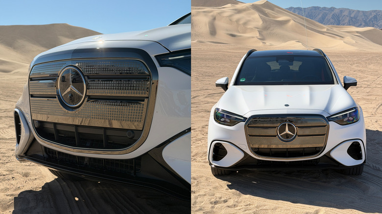 Front grille of a achromatic 2027 Mercedes-Benz GLC EV