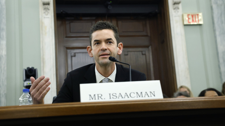 Jared Isaacman, U.S. President Donald Trump's nominee to be National Aeronautics and Space Administration (NASA) Administrator, testifies during a Senate Commerce, Science, and Transportation Committee confirmation hearing in the Russell Senate Office Building on Capitol Hill on April 09, 2025 in Washington, DC.