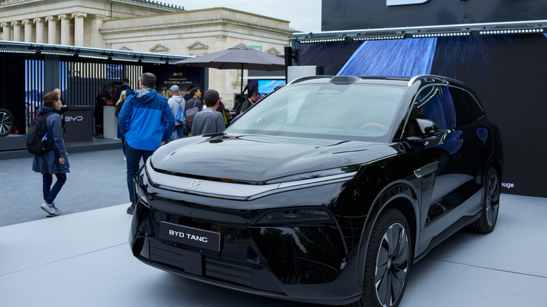 a BYD suv sits on display in Germany