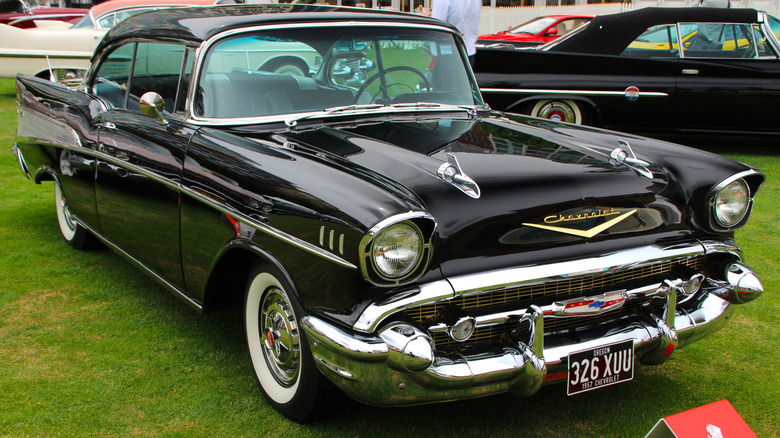 Front 3/4 of 1957 Chevrolet Bel Air coupe at London Concours 2022