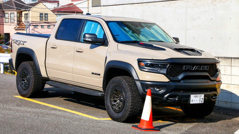 A beige Dodge Ram TRX pickup truck