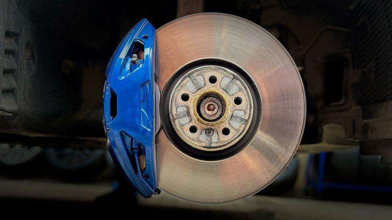 Brake rotor with blue caliper